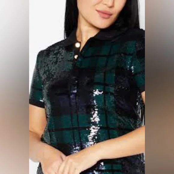 LAUREN RALPH LAUREN Plaid Sequined Polo Dress, XS Small NWT - Picture 7 of 11
